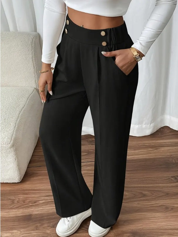 Lucinda Elegant High Waist Wide Leg Trousers with Button Detail - image 10