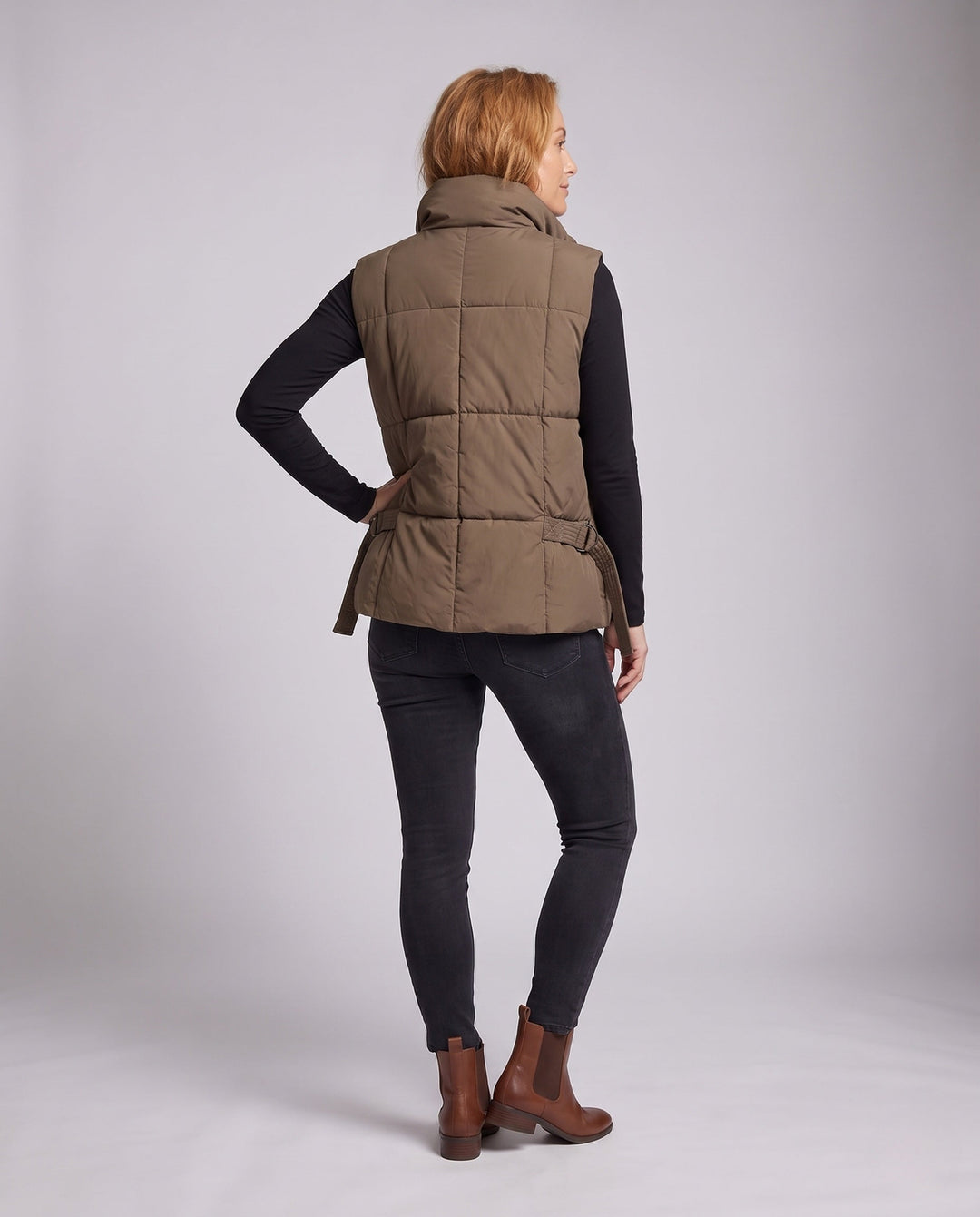 Luciana high collar quilted gilet with waist tie – image 4