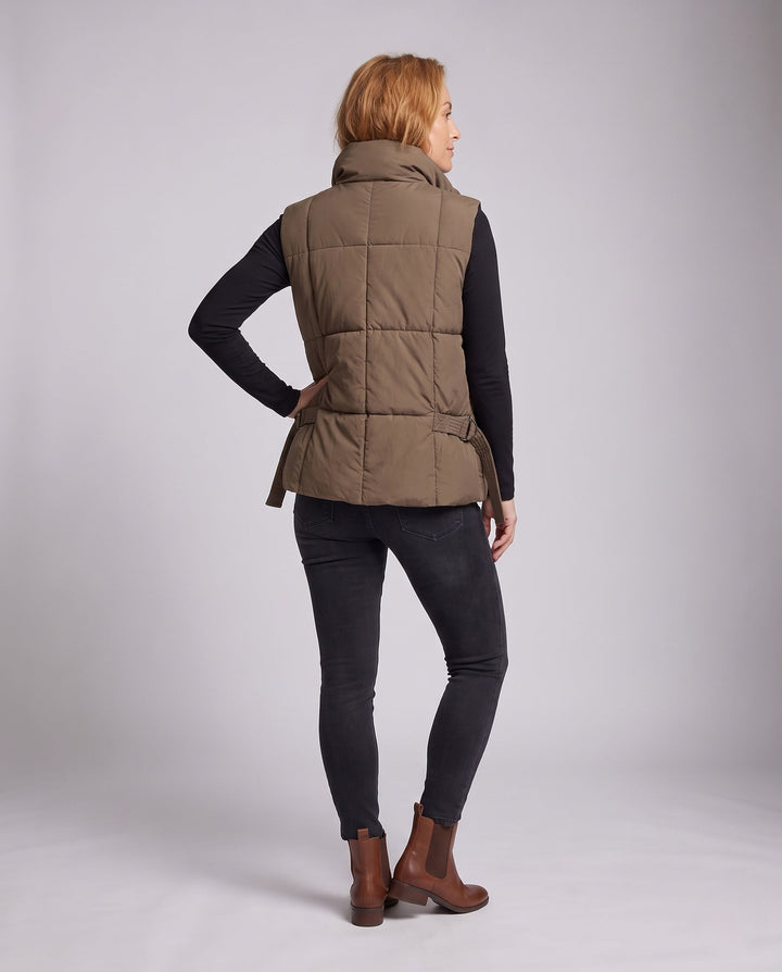 Luciana high collar quilted gilet with waist tie – image 4