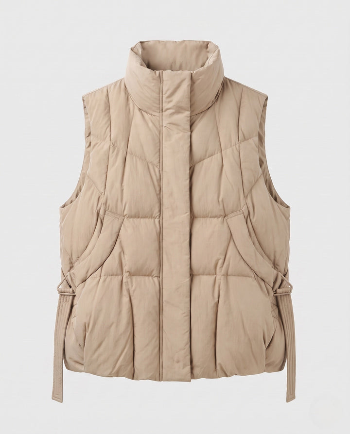 Luciana high collar quilted gilet with waist tie – image 6