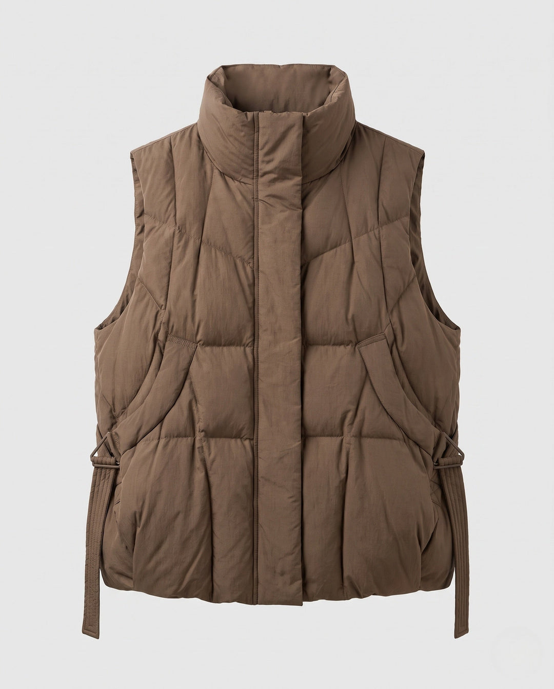 Luciana high collar quilted gilet with waist tie – image 5