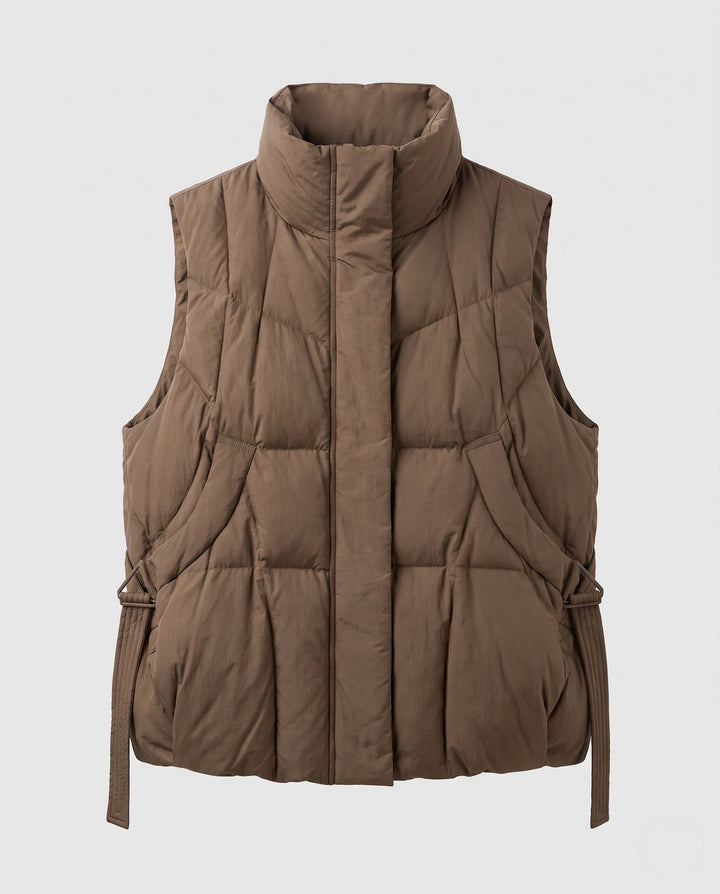 Luciana high collar quilted gilet with waist tie – image 5