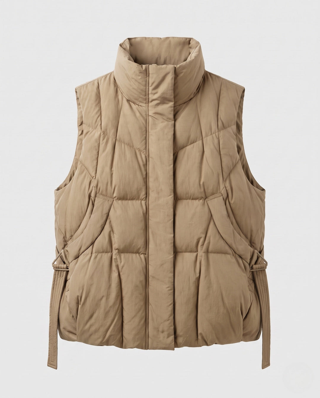 Luciana high collar quilted gilet with waist tie – image 8