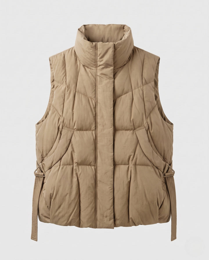 Luciana high collar quilted gilet with waist tie – image 8