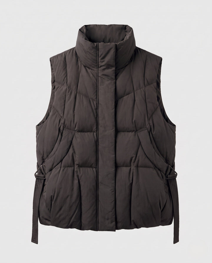 Luciana high collar quilted gilet with waist tie – image 7