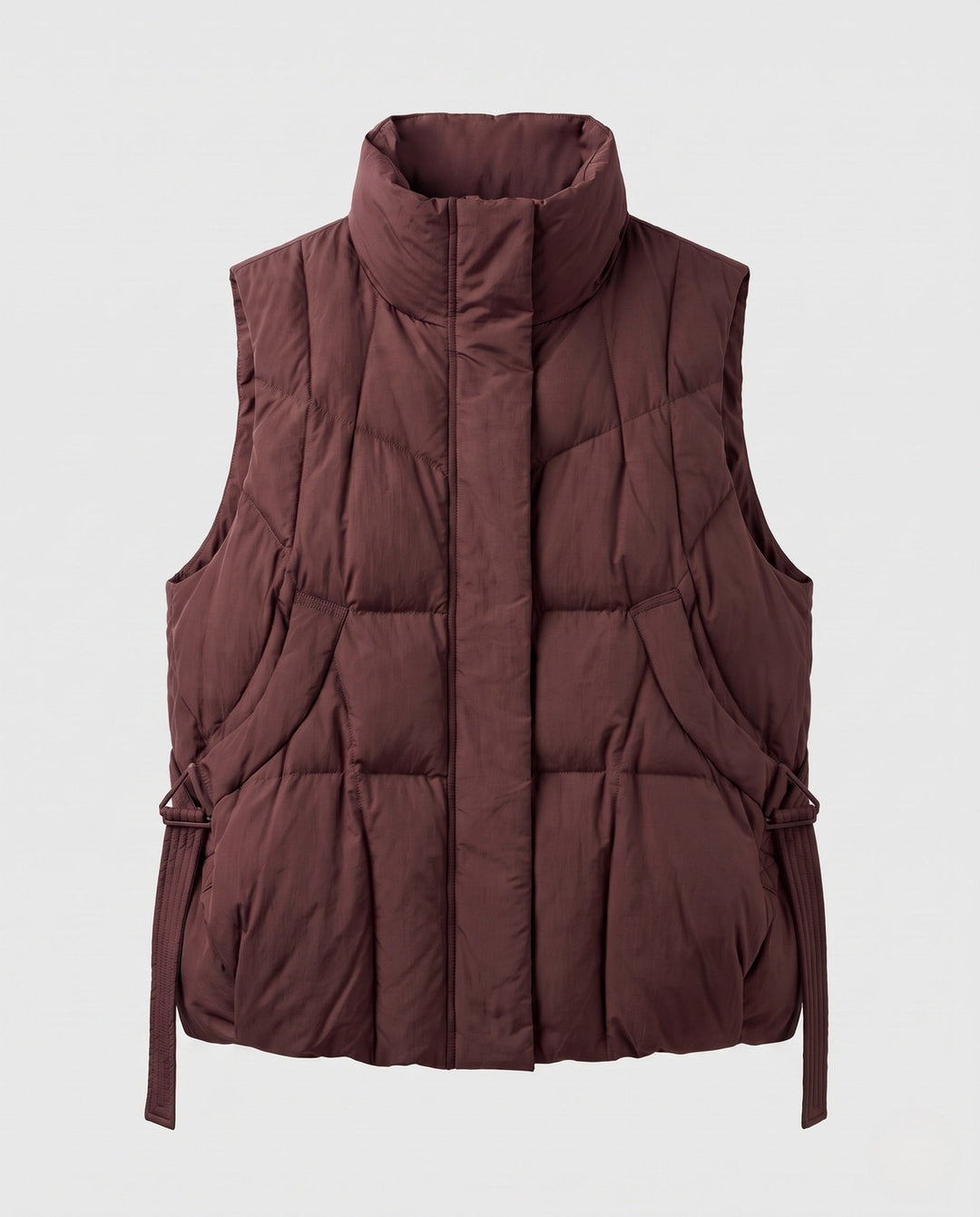 Luciana high collar quilted gilet with waist tie – image 9