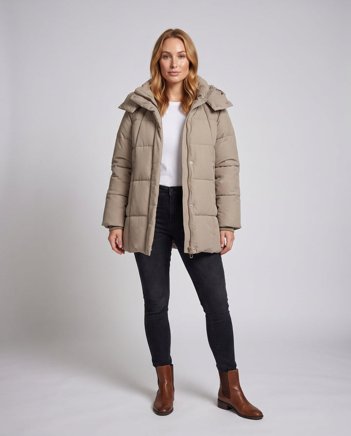 Capucine oversized hooded quilted coat with drawstring hem