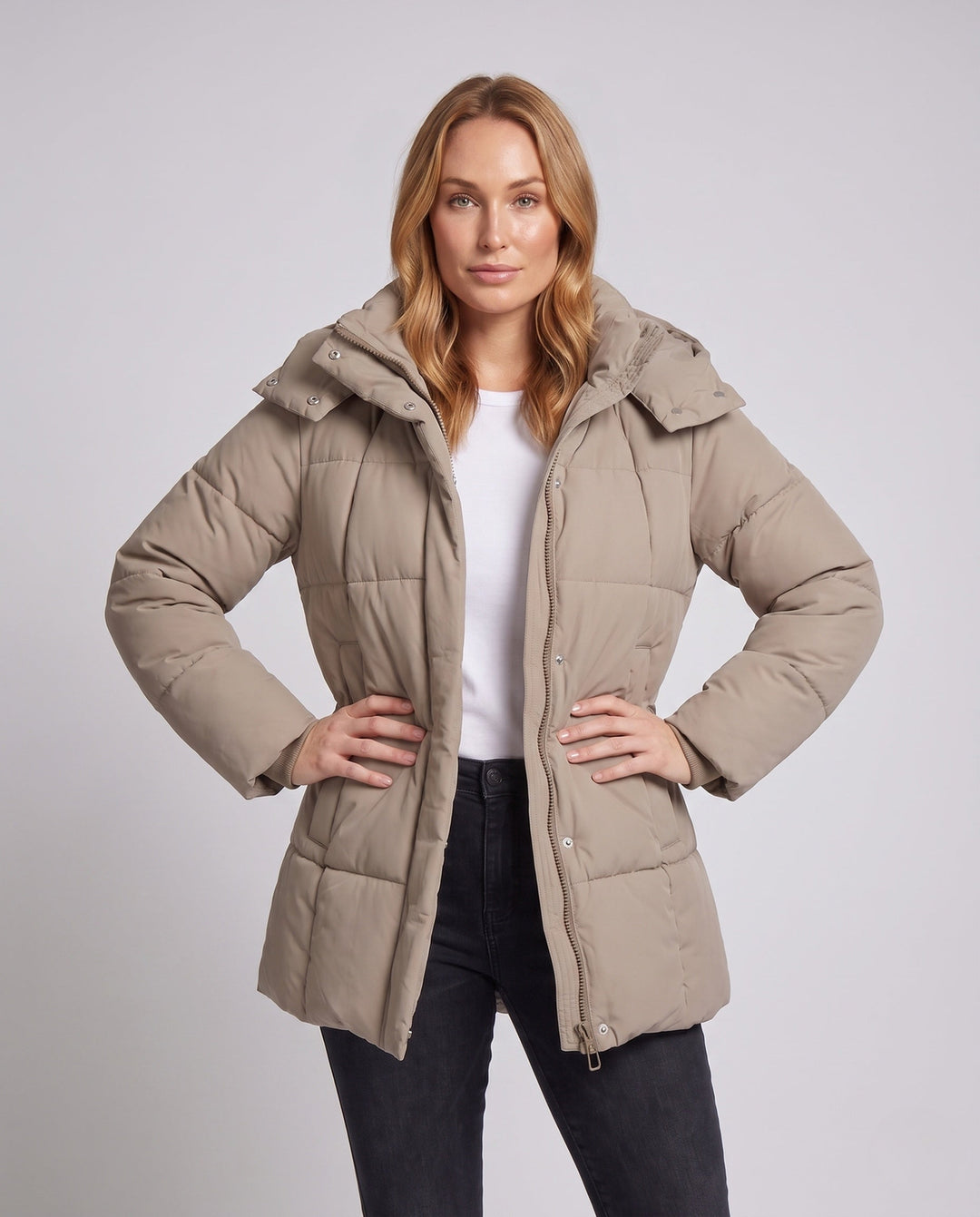Capucine oversized hooded quilted coat with drawstring hem – image 2