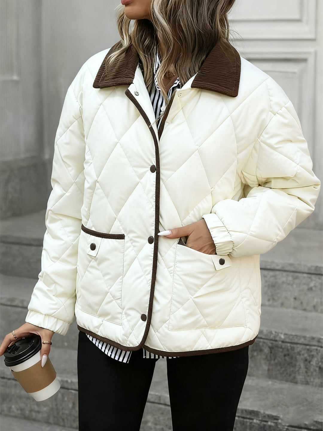 Tova quilted jacket with corduroy collar – image 5