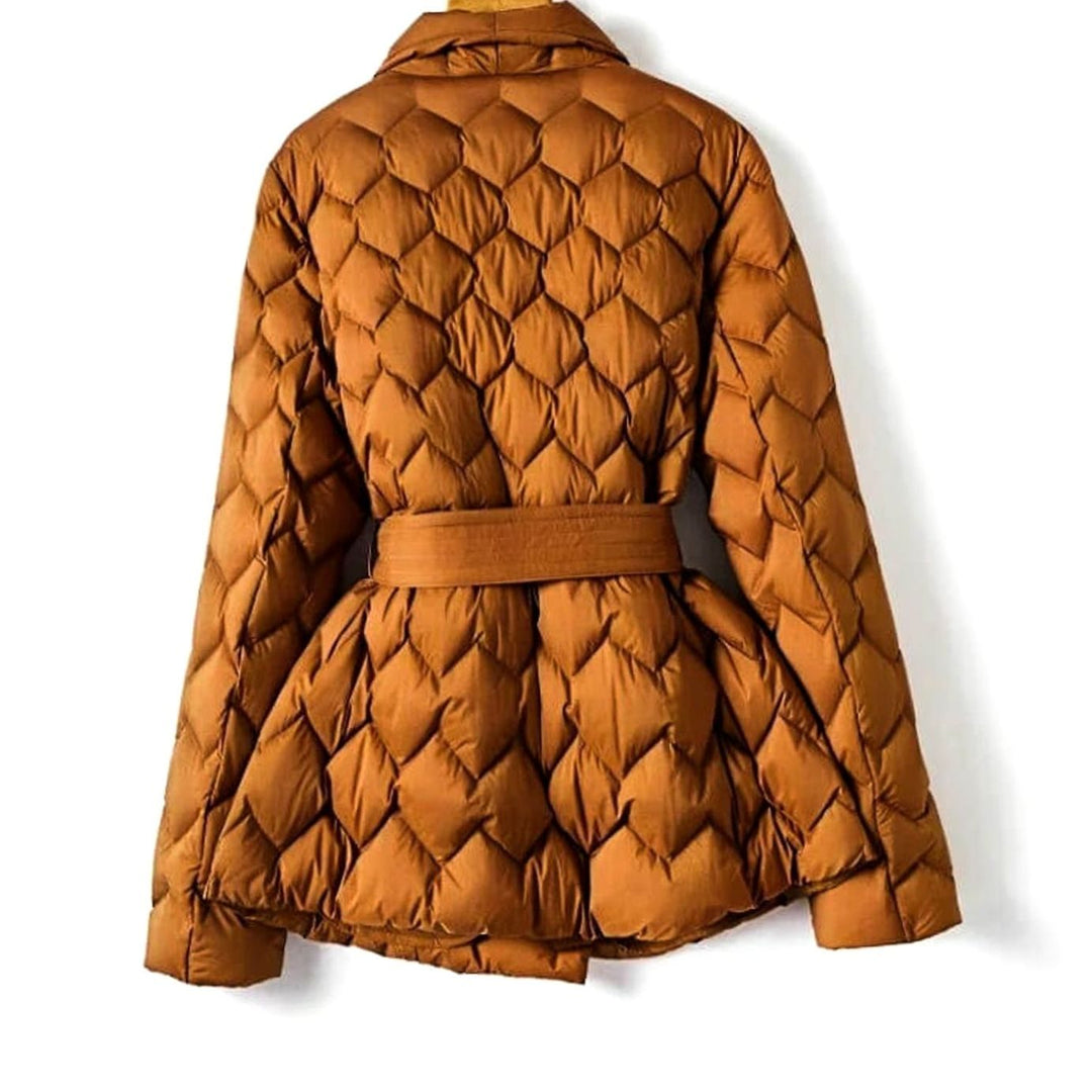 Nora diamond quilted puffer jacket with tie belt – image 2