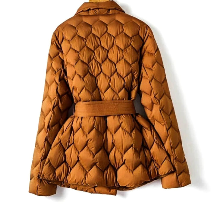 Nora diamond quilted puffer jacket with tie belt – image 2