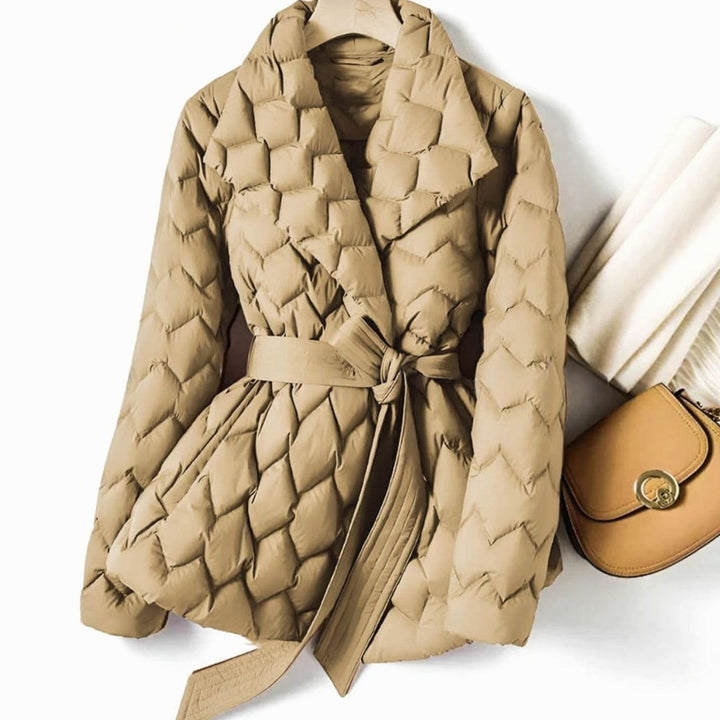 Nora diamond quilted puffer jacket with tie belt – image 3