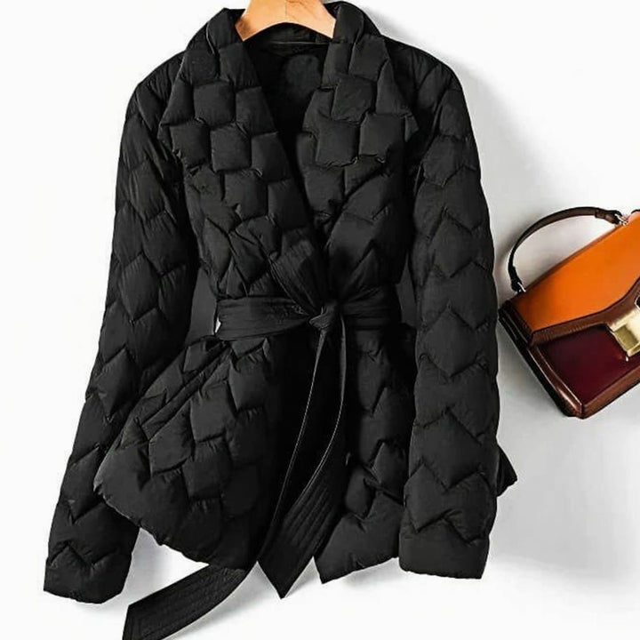 Nora diamond quilted puffer jacket with tie belt – image 4