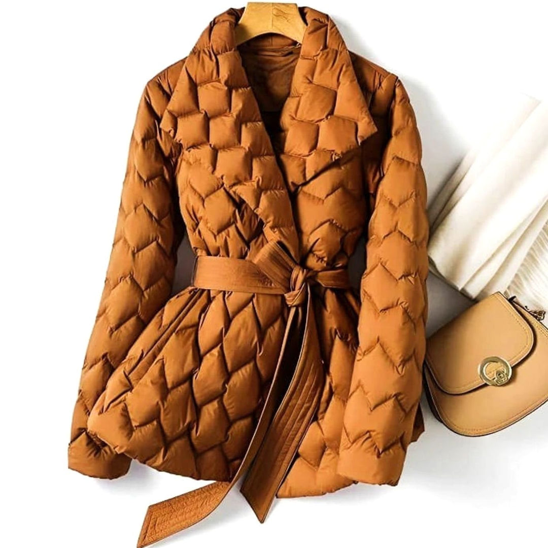 Nora diamond quilted puffer jacket with tie belt