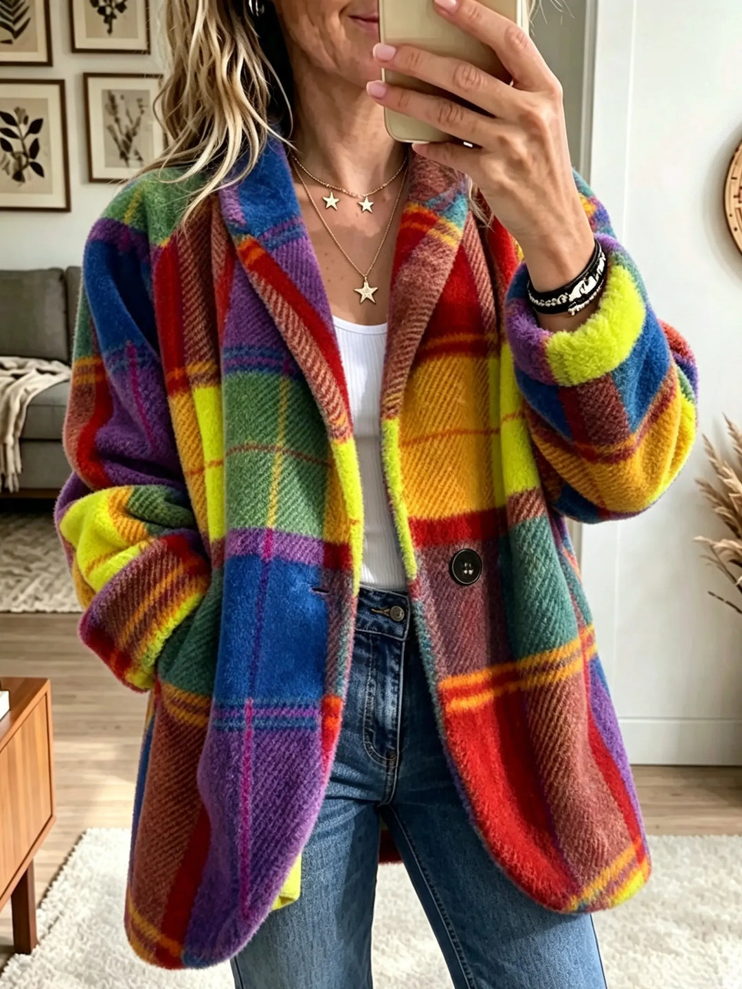 Winona Elegant Relaxed Check Fleece Jacket - image 3