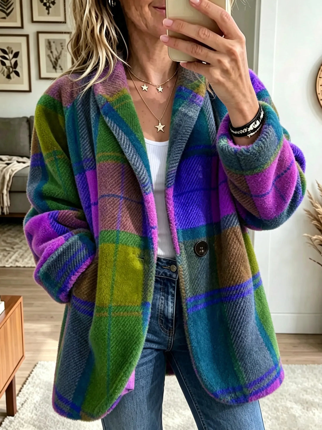 Winona Elegant Relaxed Check Fleece Jacket - image 4