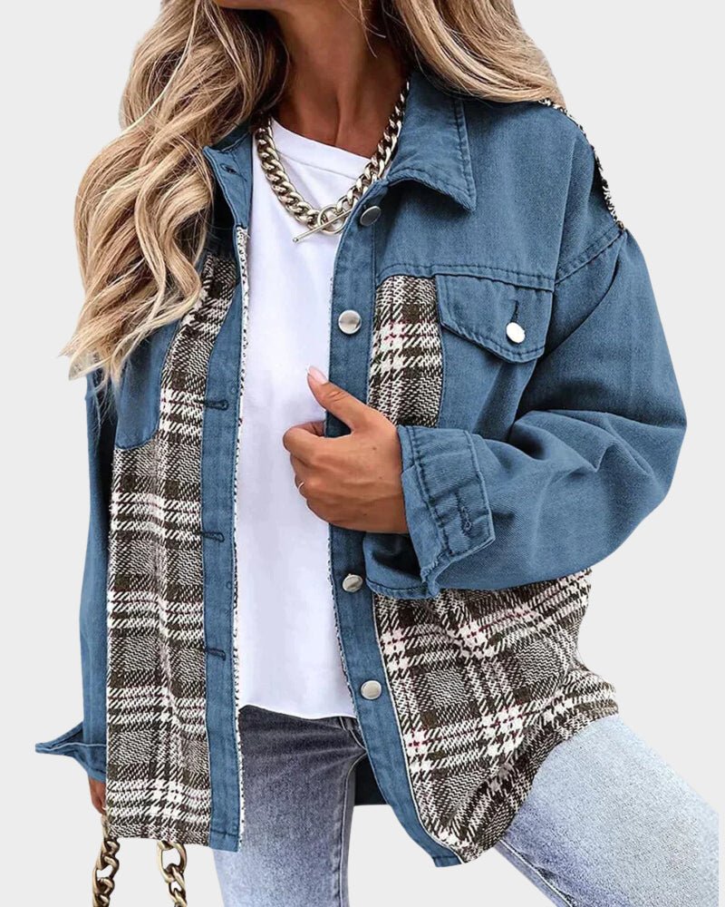 Saar relaxed denim shacket with plaid panels – image 2