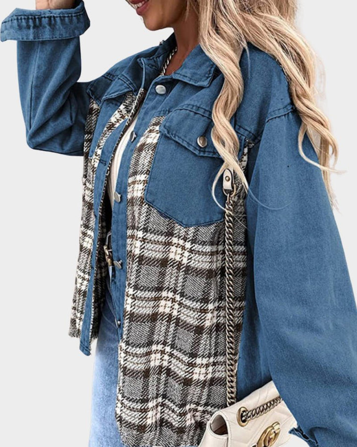 Saar relaxed denim shacket with plaid panels – image 3