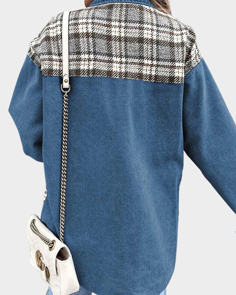 Saar relaxed denim shacket with plaid panels – image 4