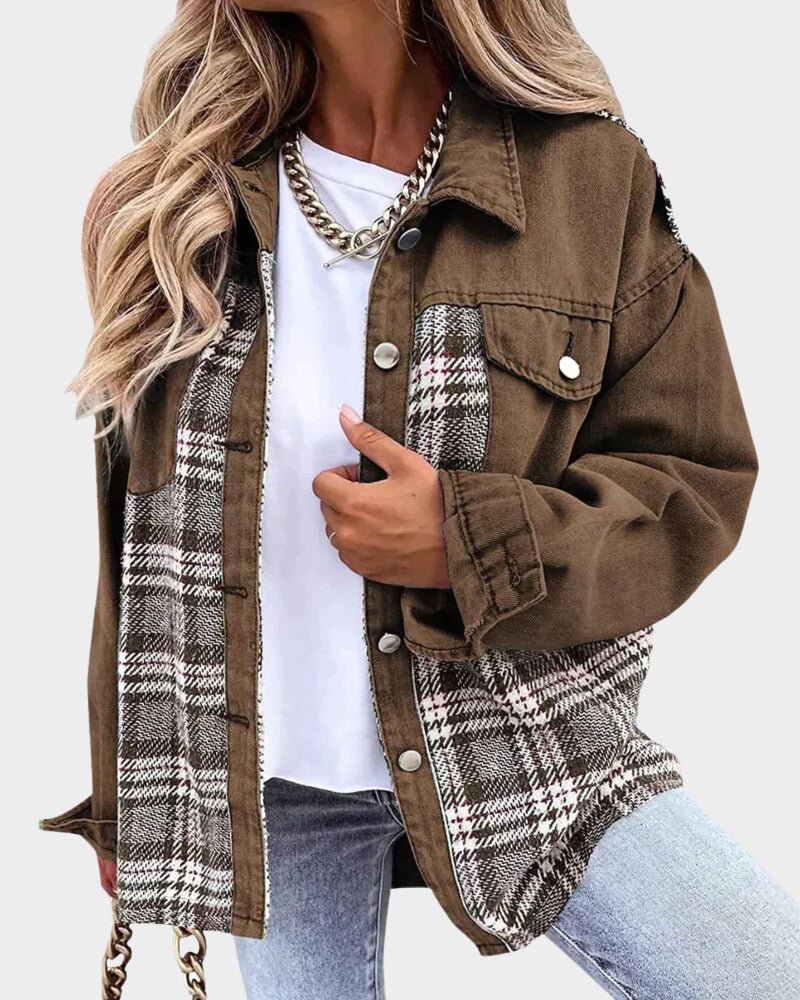 Saar relaxed denim shacket with plaid panels – image 5