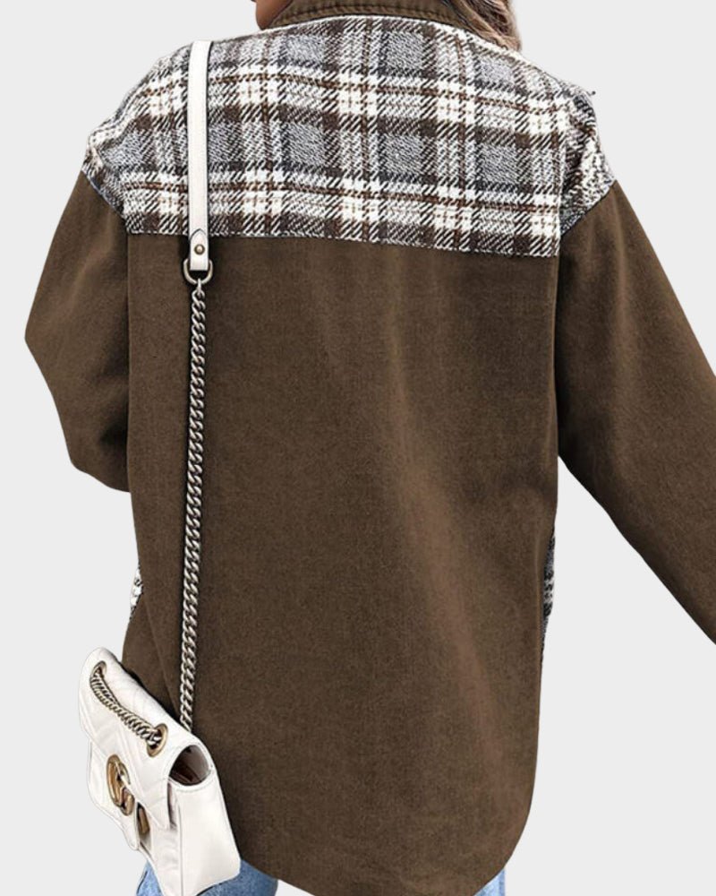Saar relaxed denim shacket with plaid panels – image 6