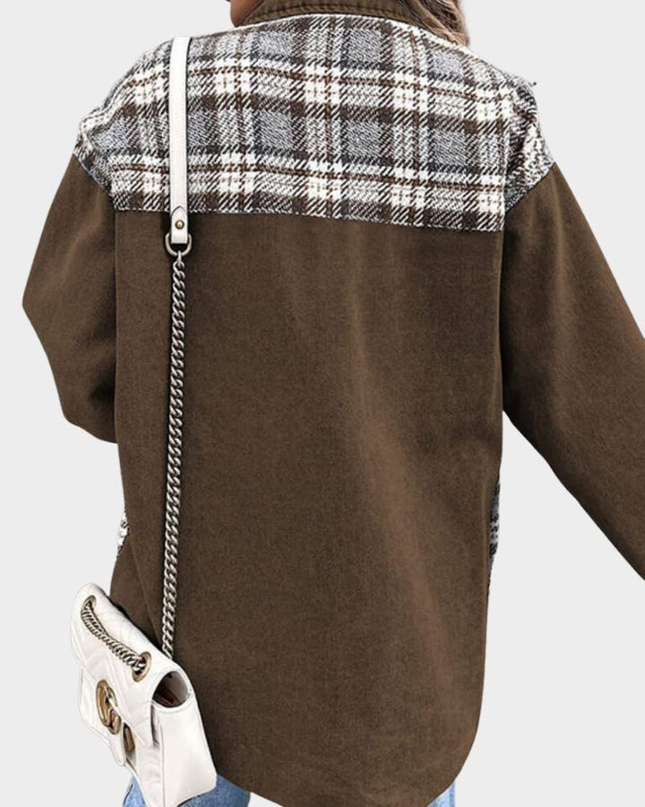 Saar relaxed denim shacket with plaid panels – image 6