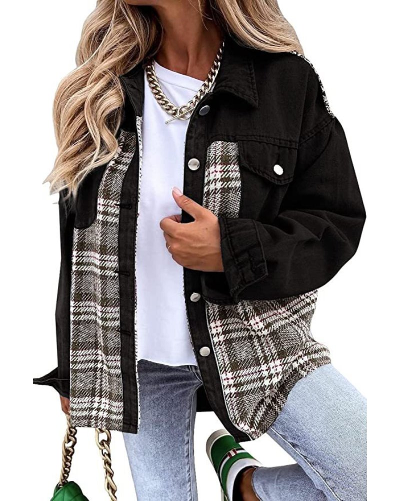 Saar relaxed denim shacket with plaid panels – image 8