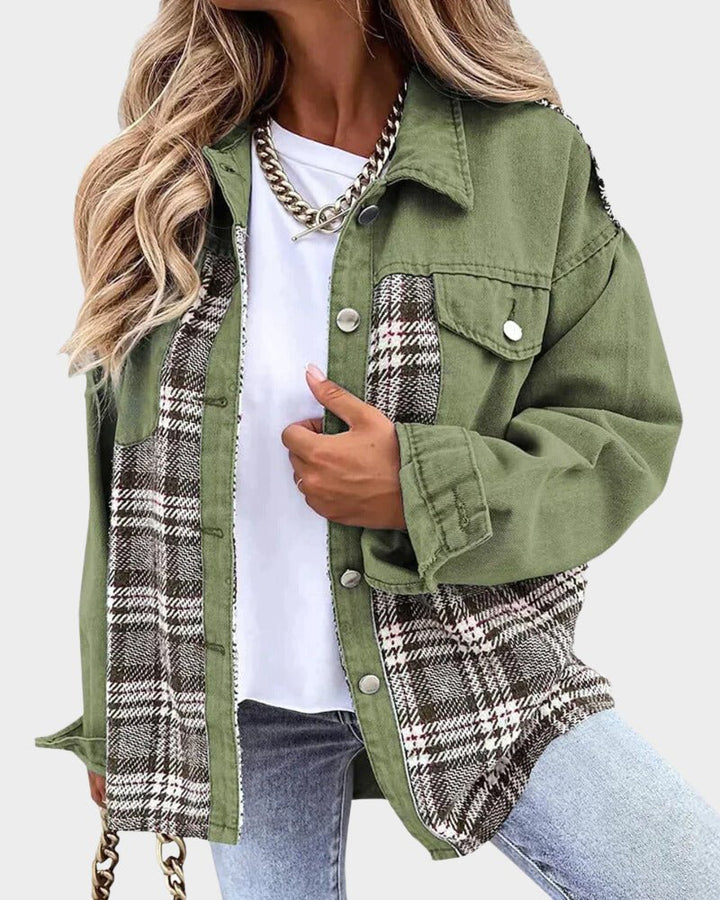Saar relaxed denim shacket with plaid panels