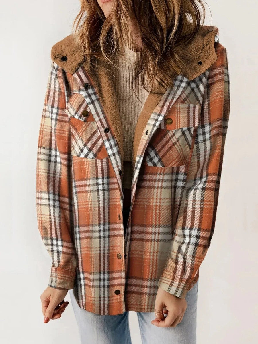 Gerda check flannel shacket with sherpa lined hood – image 6