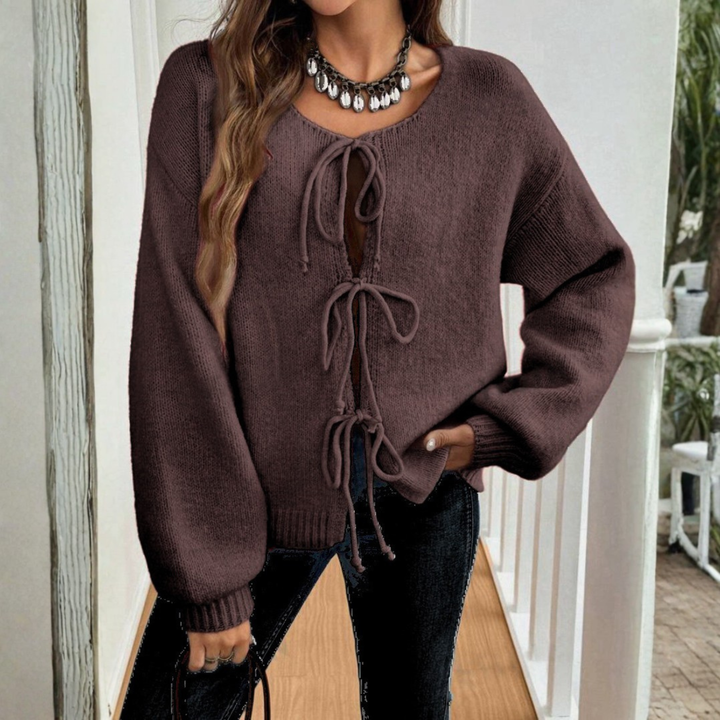 Rosalie tie front knit cardigan with puff sleeves – image 11
