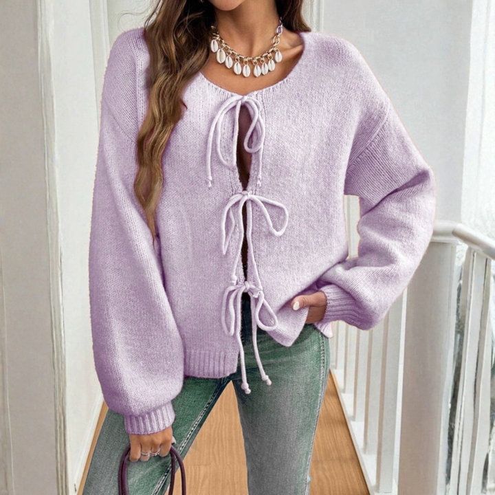 Rosalie tie front knit cardigan with puff sleeves – image 12