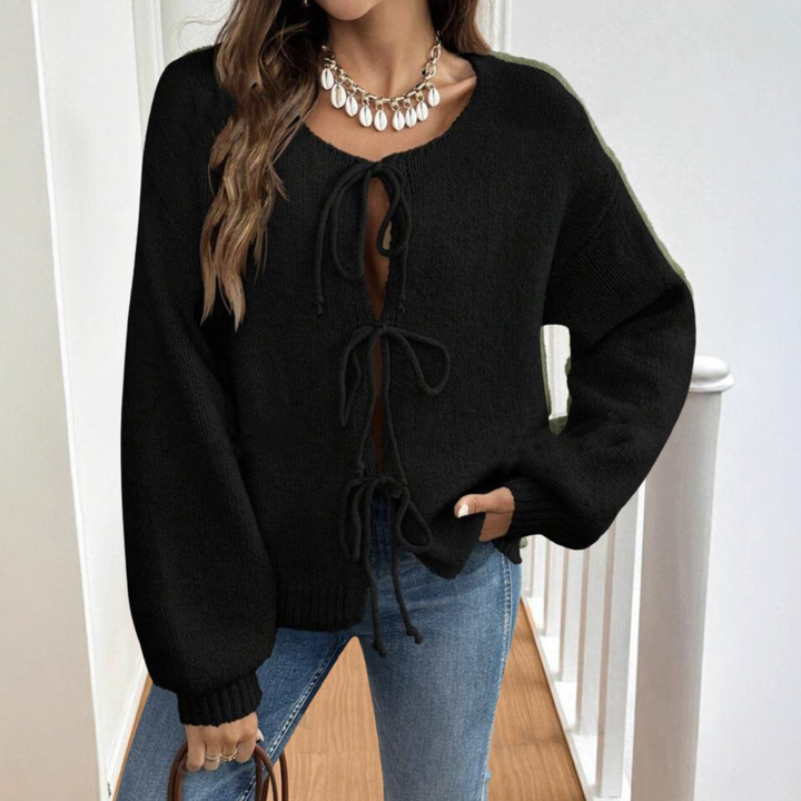 Rosalie tie front knit cardigan with puff sleeves – image 5