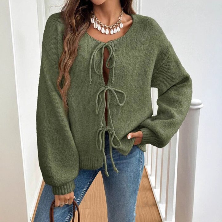 Rosalie tie front knit cardigan with puff sleeves – image 6