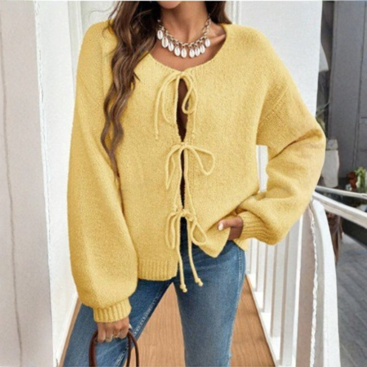 Rosalie tie front knit cardigan with puff sleeves – image 7