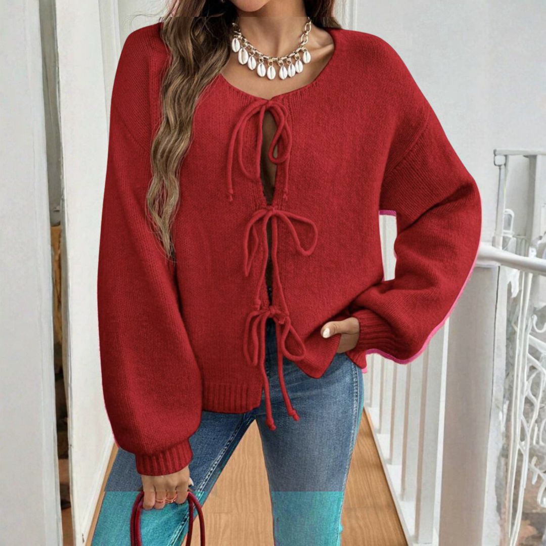 Rosalie tie front knit cardigan with puff sleeves – image 9