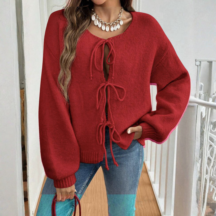 Rosalie tie front knit cardigan with puff sleeves – image 9