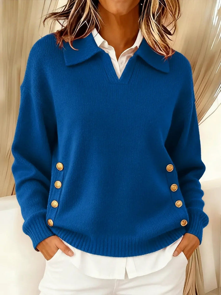 Maren polo collar knit jumper with gold buttons – image 4
