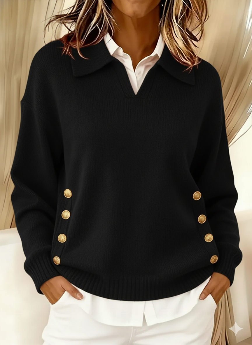 Maren polo collar knit jumper with gold buttons – image 6