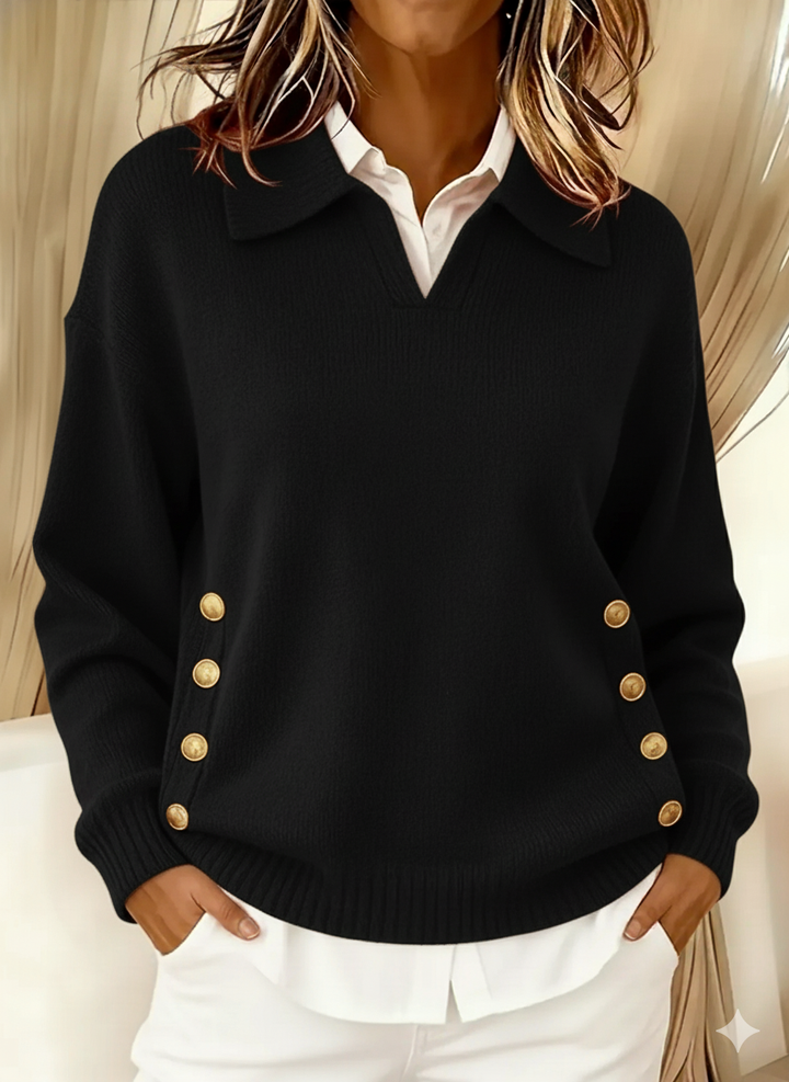Maren polo collar knit jumper with gold buttons – image 6