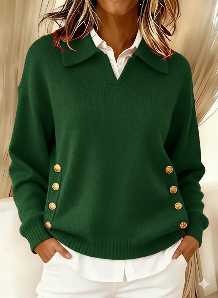 Maren polo collar knit jumper with gold buttons – image 7
