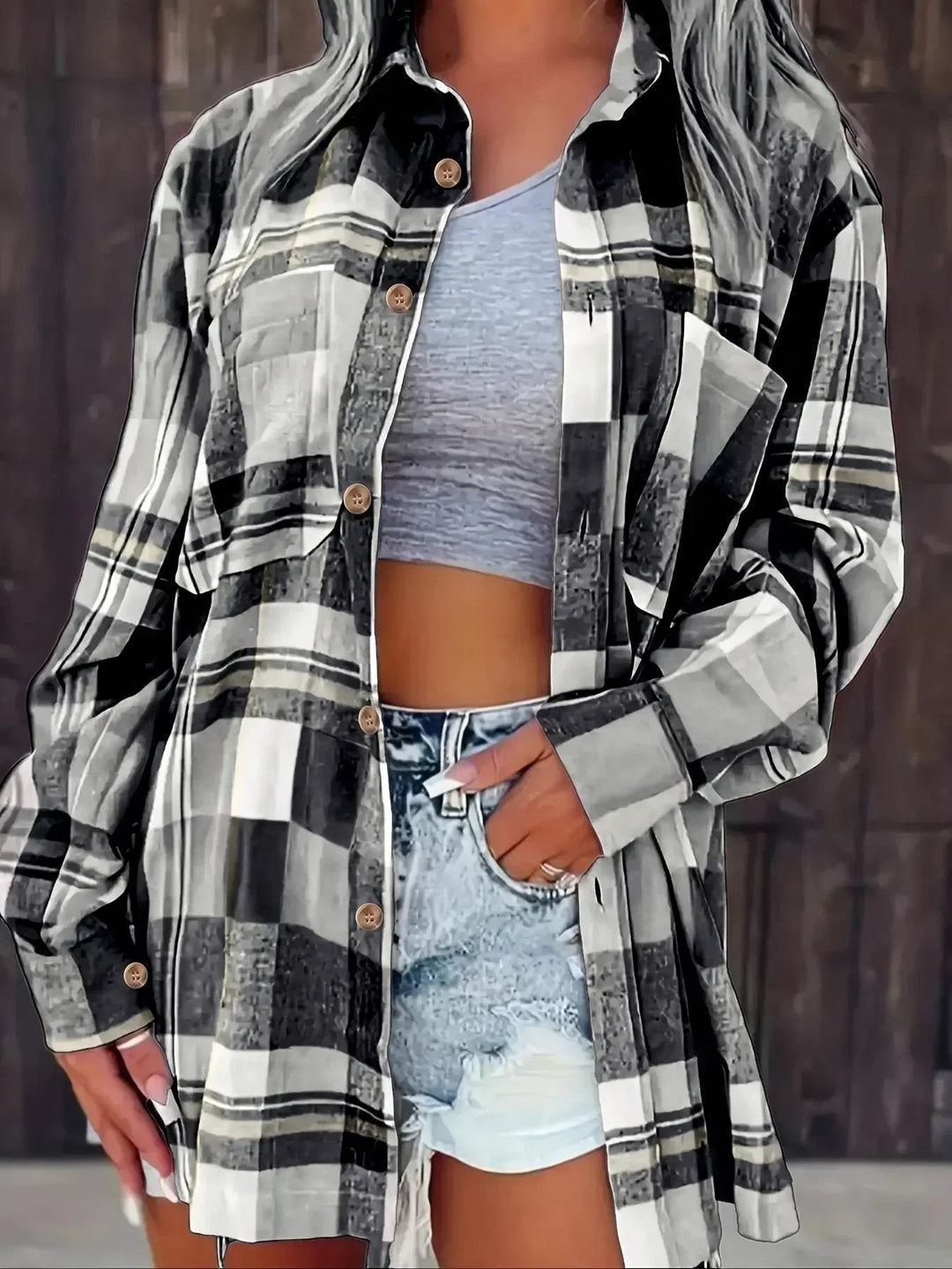 Tineke relaxed plaid flannel shacket – image 11
