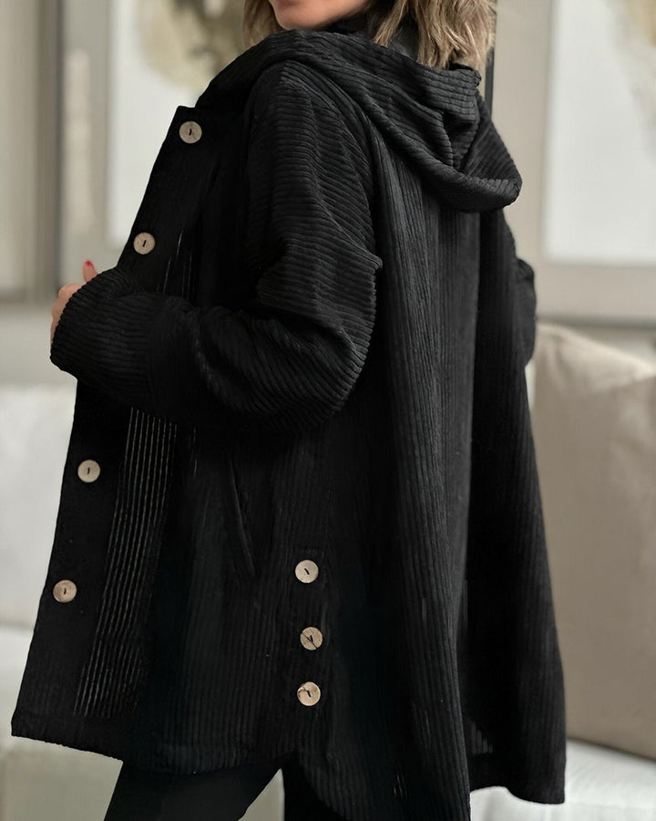 Wieke hooded corduroy jacket with wooden buttons – image 4