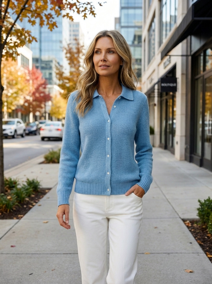 Edith ribbed knit cardigan with collar – image 2