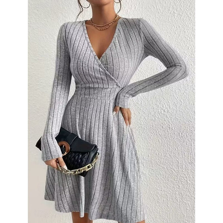 Norunn ribbed knit long sleeve wrap mini dress – image 3