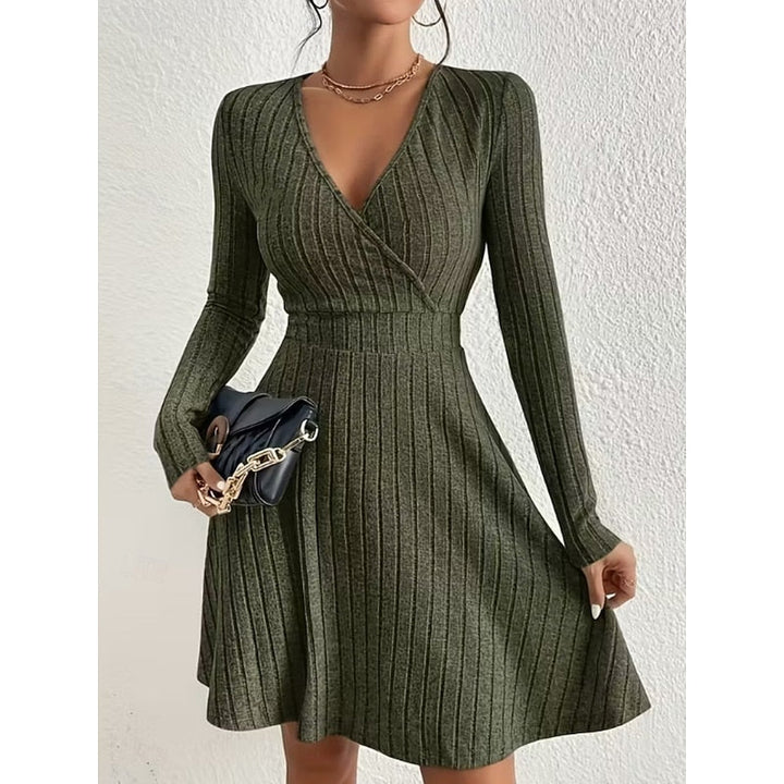 Norunn ribbed knit long sleeve wrap mini dress – image 7