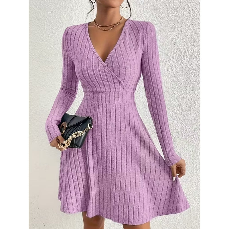 Norunn ribbed knit long sleeve wrap mini dress
