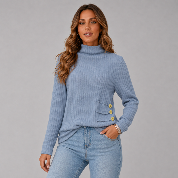 Ulrika ribbed roll neck jumper with side buttons – image 11