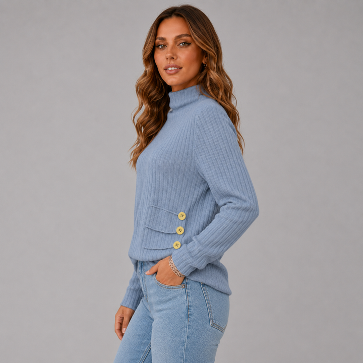 Ulrika ribbed roll neck jumper with side buttons – image 12