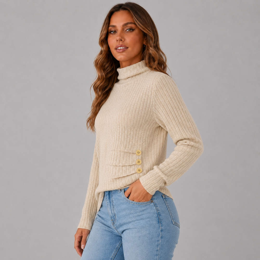 Ulrika ribbed roll neck jumper with side buttons – image 2