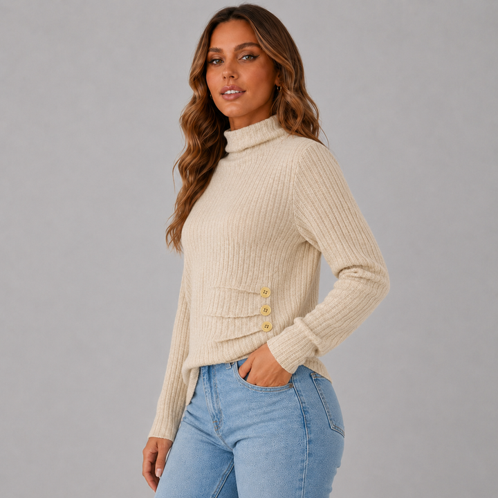 Ulrika ribbed roll neck jumper with side buttons – image 2